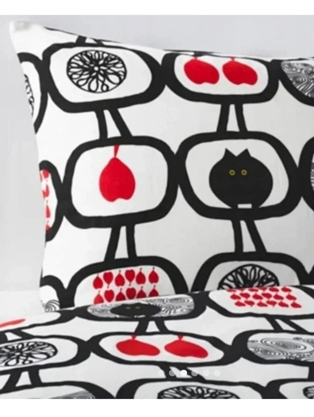 Ikea Angsskara 100% Cotton Black Red & White Queen Collectible Duvet Set NWOT